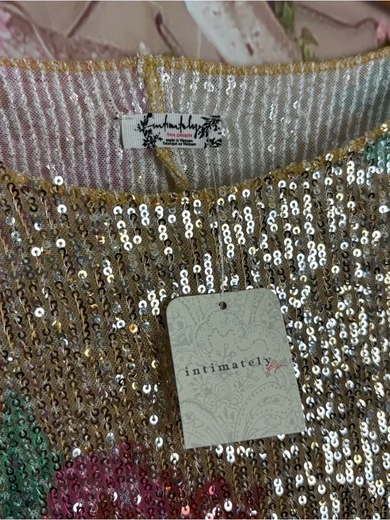 NEW Free People Gold Rush long sleeve top in a champagne floral sequin - Picture 9 of 10